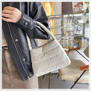 Minimalist nylon quilted underarm shoulder bag, lightweight casual daily fashion purse.