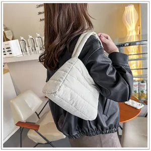 Stylish quilted nylon shoulder bag for women, minimalist casual underarm bag, daily wear.