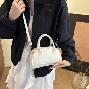 Small white boston bag for women PU leather handbag crossbody bag stylish daily fashion accessory