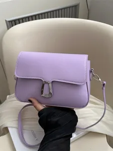 Lavender purple chic shoulder bag for women, trendy PU leather crossbody small square bag.