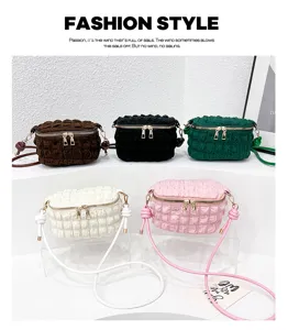 Women mini bubble crossbody bag cute cloud shoulder bag stylish textured zipper handbag.