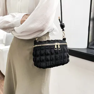 Women's Casual PU Leather Crossbody Bag Mini Bubble Pleated Cloud Shoulder Bag Fashion Handbag Daily Purse