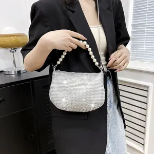 Rhinestone Evening Bag Pearl Handle Sparkly Crystal Handbag Party Shoulder Bag