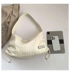 Casual pleated hobo shoulder bag for women, stylish large capacity commuter daily handbag.