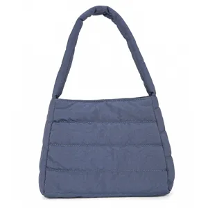 Stylish nylon quilted shoulder bag for women, lightweight casual solid color underarm handbag.