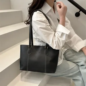 Sac cabas souple en cuir grand format style coréen sac à épaule décontracté pour femme.