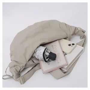 Casual pleated nylon crescent crossbody bag with large capacity, simple daily shoulder bag.