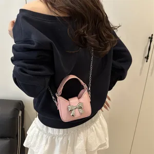 Korean style pink bow mini handbag girlish chain crossbody bag sweet toddler shoulder bag