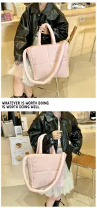 Padded shoulder tote bag for women, large capacity quilted cloud handbag, casual crossbody bag.