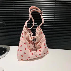 Rosa Kord Erdbeer Druck Umhaengetasche beilaeufige Schultertasche niedliche Damentasche neu