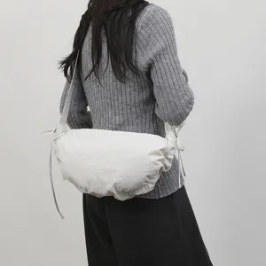 Women Casual Nylon Crossbody Bag Simple Versatile Pleated Dumpling Bag Solid Color Fashion Shoulder Bag Daily Travel Purse