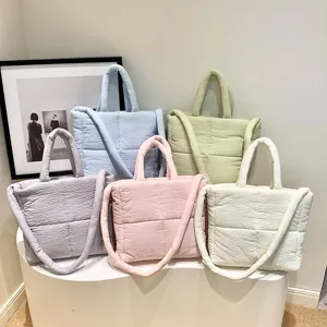 Quilted puffer tote bag cloud shoulder handbag large capacity casual crossbody bag for women