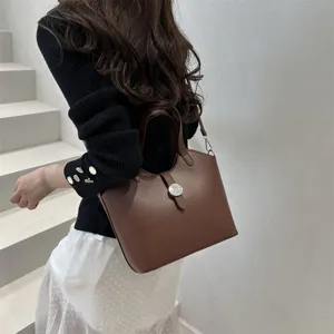 Retro braune leder umhängetasche damen stilvolle eimer handtasche freizeit tasche