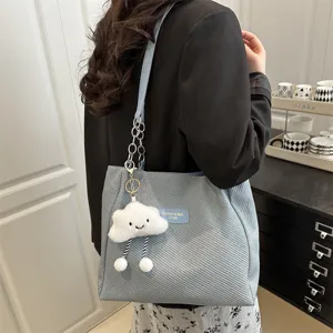 Large Capacity Commuting Tote Bag Women Simple Fashion PU Leather Shoulder Bag Casual Urban Handbag With Pendant