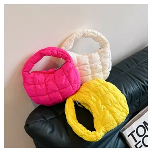 Mini quilted puffer cloud handbag, trendy pleated design underarm bag, stylish daily purse.