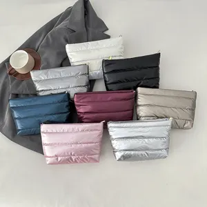 Quilted cosmetic bag puffer makeup pouch multi-color minimalist clutch travel storage organizer