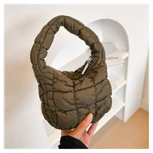 Dark green quilted puffer cloud handbag mini underarm bag chic pleated design shoulder bag