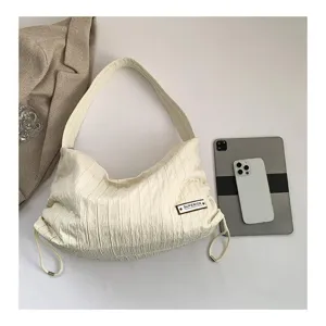 Women's Fashion Pleated Canvas Shoulder Bag Large Capacity Commuter Casual Crossbody Tote Bag Daily Handbag