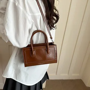 Women retro brown shoulder crossbody handbag chic casual minimalist daily summer top bag