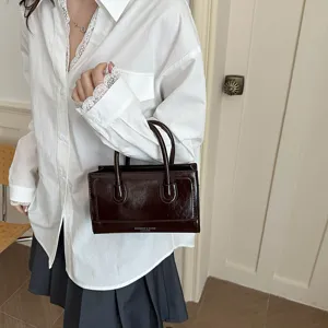 Women vintage retro shoulder handbag chic casual minimalist solid color tote bag main photo.