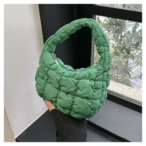 Green quilted cloud bag mini puffer handbag trendy stylish underarm bag for women
