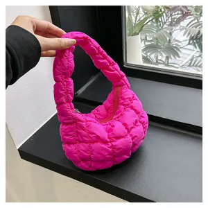 Pink Quilted Puffer Cloud Bag Minimalist Chic Soft Mini Hobo Handbag for Daily Women
