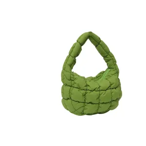 Green quilted cloud bag puffer underarm handbag casual stylish mini tote bag for women