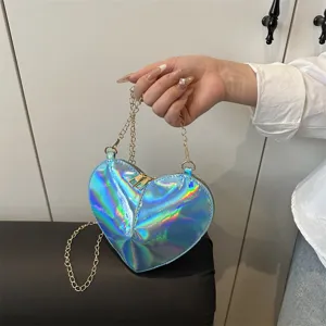 Glossy patent leather heart shaped crossbody bag stylish women chain shoulder handbag 2025