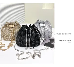 Elégant sac seau strass femme sac bandoulière brillante diamant chaîne sac à main chic