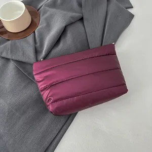 quilted puffer clutch bag minimalist wine red cosmetic bag casual stylish handbag