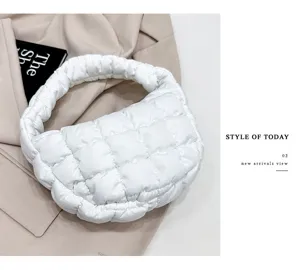 White quilted cloud bag down design mini underarm handbag stylish autumn winter accessory 2026