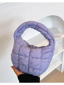 Purple quilted cloud handbag minimalist puffer underarm bag chic mini tote purse stylish.