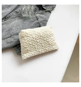 Cute vintage cosmetic bag for women, quilted floral pattern chic minimalist travel pouch.