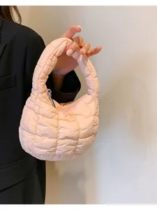 Pink quilted cloud handbag stylish puffer dumpling bag mini underarm purse for women