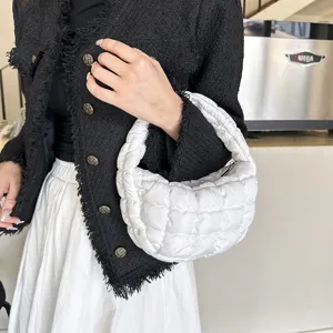 White quilted cloud bag underarm puffer handbag stylish mini hobo bag for women chic.