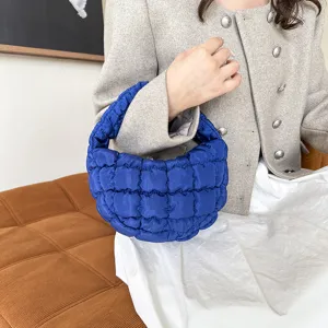 Blue quilted cloud bag, stylish mini underarm handbag for women autumn winter fashion