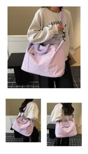 Expandable travel duffel bag for women, large capacity weekender bag, light purple crossbody bag.