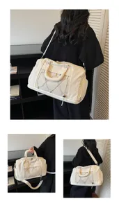 Large capacity travel duffel bag with shoe compartment and luggage sleeve for gym fitness.