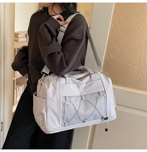 Large capacity travel duffel bag fitness sports bag with shoulder strap detail view