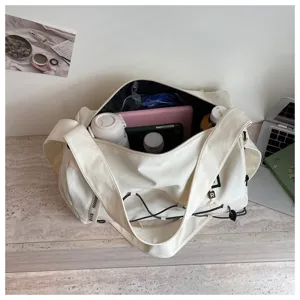 Large capacity canvas travel duffel bag with wet dry separation for gym swimming and sports