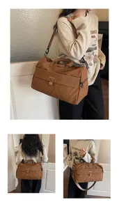 Details of casual quilted travel duffle bag, showing large capacity for fitness and trips.
