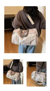 Large capacity travel duffel bag for women, stylish crossbody gym sports bag with wide strap.