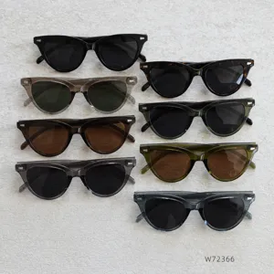 Detailed view of trendy vintage cat eye polarized sunglasses in various colors for street style.