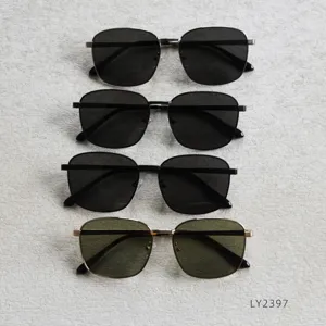 Vintage metal square sunglasses for men and women, stylish retro sun shades detail view.