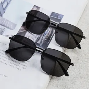 Vintage metal square sunglasses for men and women, fashion sun protection eyewear detail view.