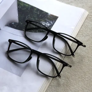 Korean style lightweight TR90 optical glasses frames, vintage black full-rim frame for daily wear.