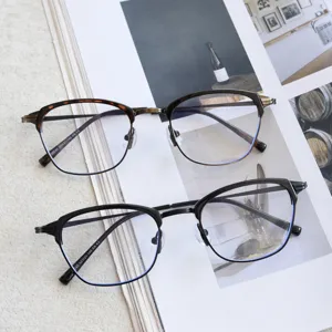 Vintage half-frame glasses frame for men and women, stylish optical clear lens eyewear.