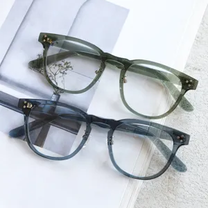 Retro TR90 optical glasses frame, Japanese style vintage prescription eyewear in dual colors.
