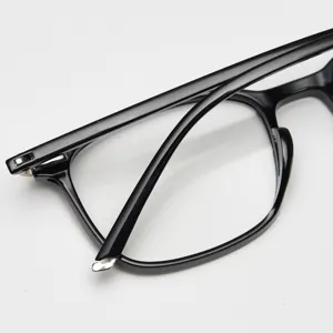 Close up detail of black TR90 optical glasses frame, lightweight retro optical eyewear.