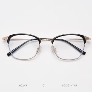Black gold half-rim metal optical glasses frame vintage prescription eyewear 00245